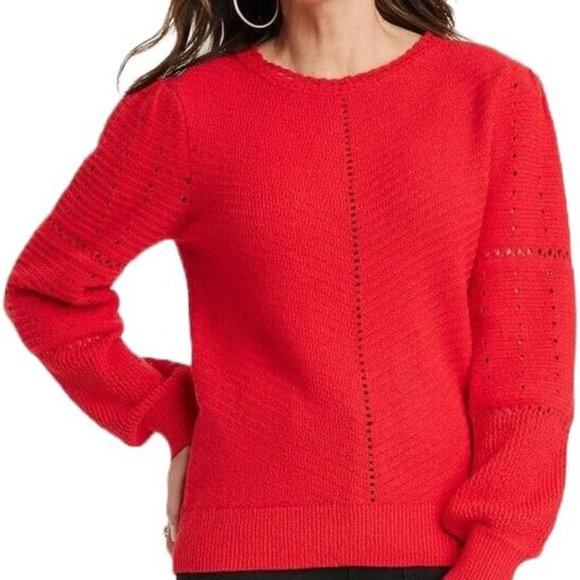 Knox Rose Women's Plus Size Crewneck Pointelle Sweater CHERRY RED Size 2X - Picture 2 of 3